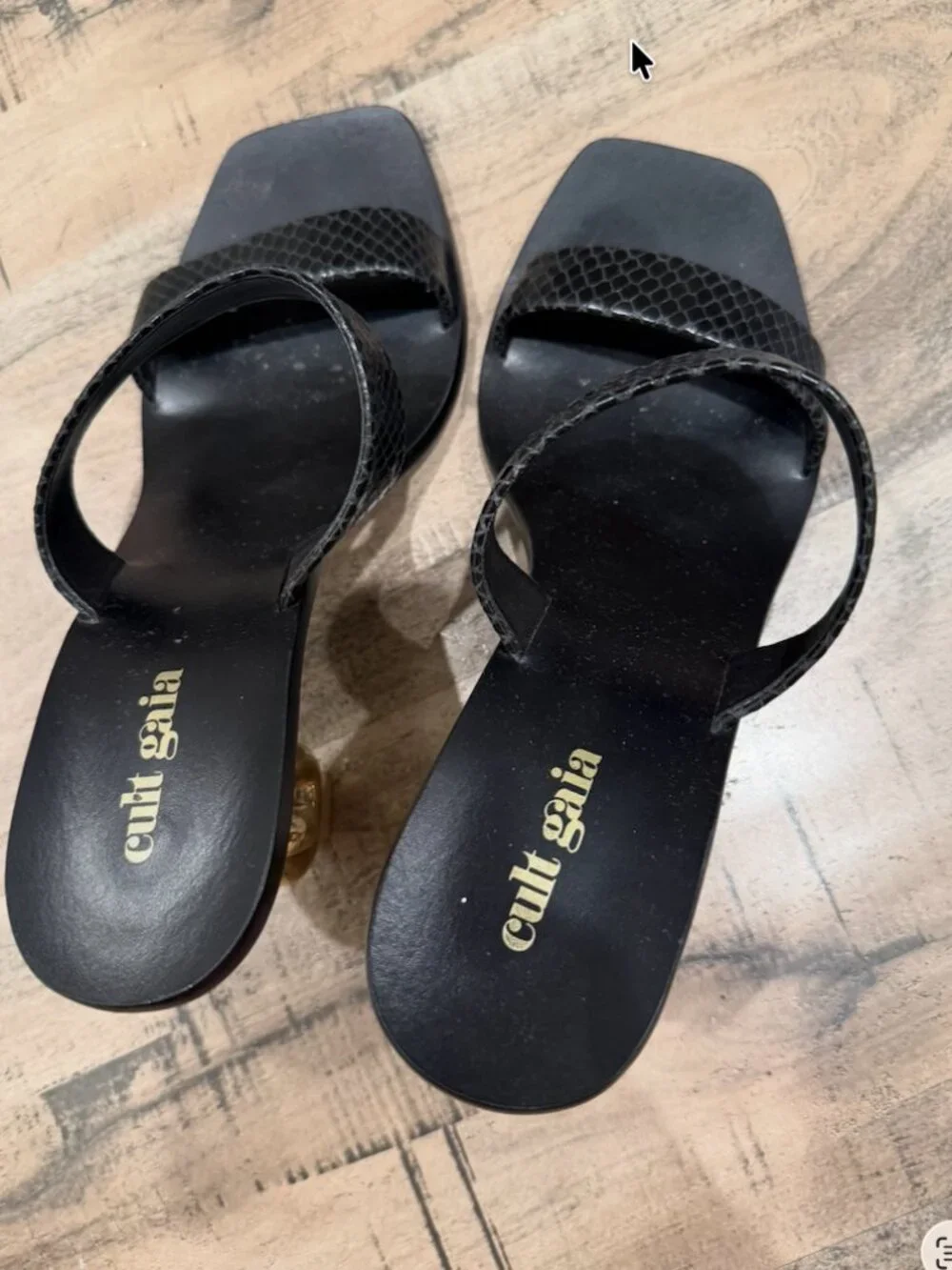 Cult Gaia Vivianne Embossed Leather Black Slide Sandals Size 38.5